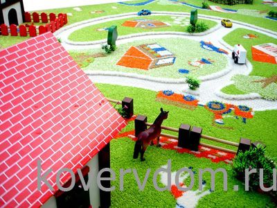 Детский развивающий игровой рельефный 3D ковер Домики в деревне синий